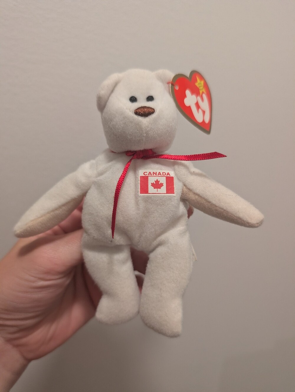 "Maple The Bear" TY Teenie Beanie Baby White Bear Plush, Canada Patch